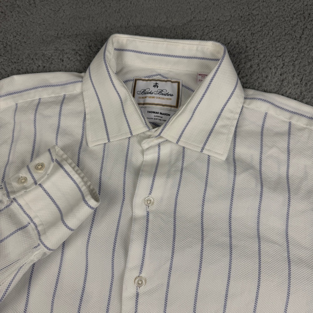 Brooks Brothers Thomas Mason Dress Shirt Mens 16.5 34 Madison Fit White